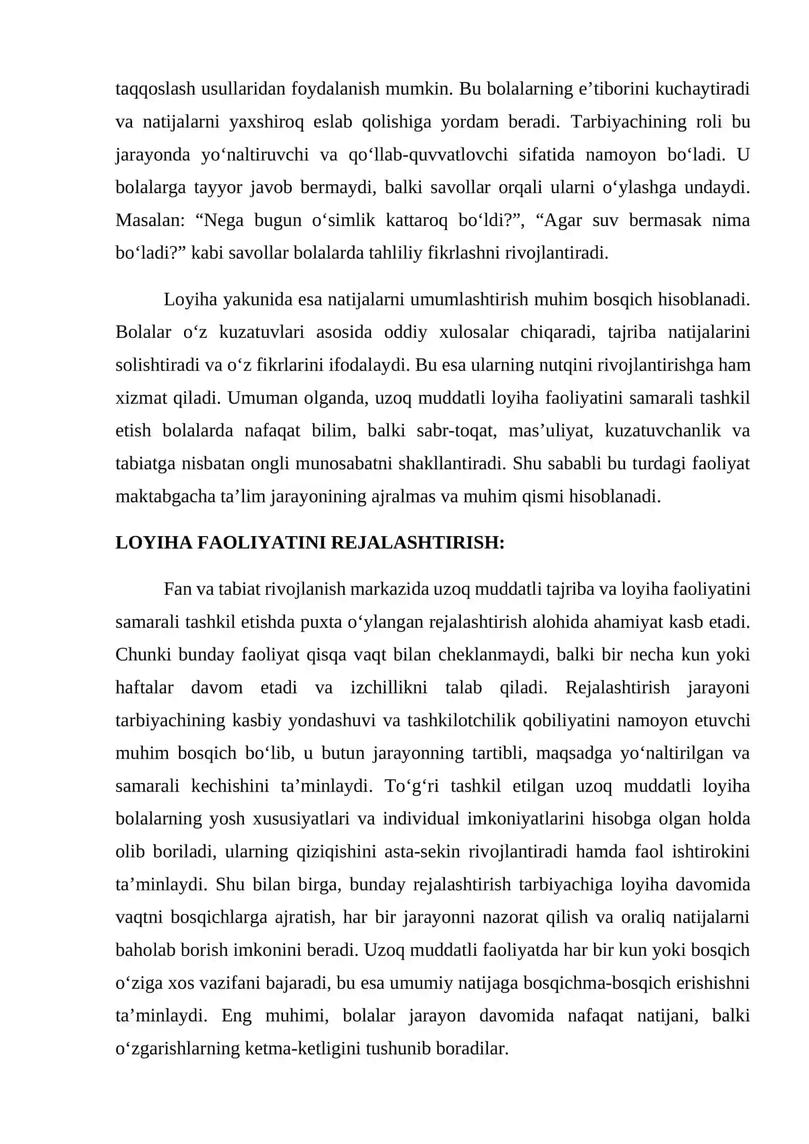 Fan va tabiat rivojlanish markazi uchun uzoq muddatli kuzatuvlar tavsiyanomasini tayyorlash” mavzusidagi LOYIHA ISHI 4