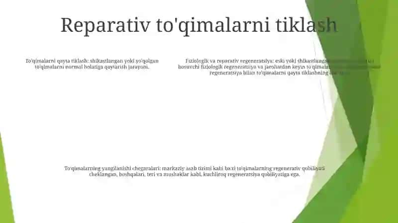 To'qimalarning fiziologik va reparativ regenratsiyasi. To'qimalarning o'zgaruvchanligi chegaralari.Bez sekretsiyasining ultrasturukturaviy tuzilishi 4