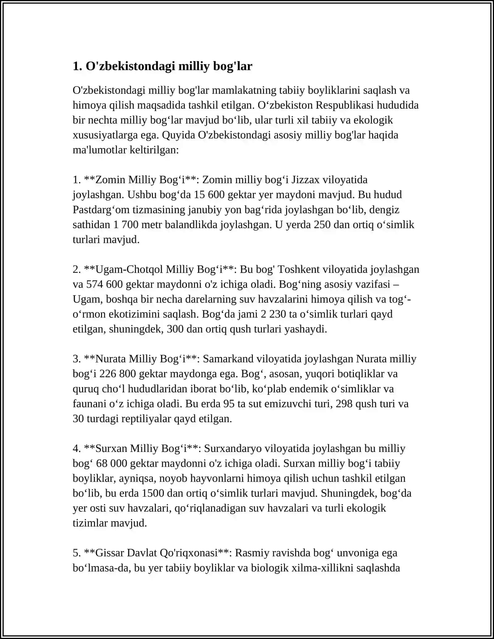 O‘ZBEKISTON RESPUBLIKASIDAGI MUHOFAZA ETILADIGAN TABIIY HUDUDLAR VA ULARNING ATROF-MUHIT MUHOFAZASIDAGI O‘RNI 4