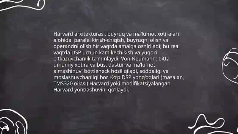 Signal protsessorlar ko'rsatkichlari texnik parametrlari va arxitekturasi 4