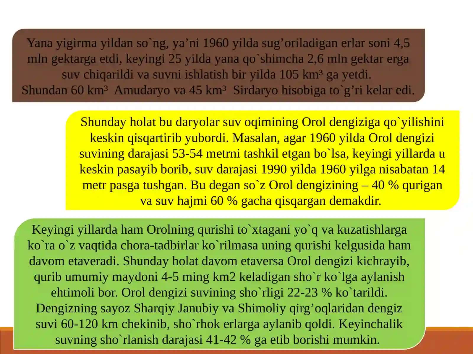 XXasrning 70-80-yillarida ro'y bergan "Orol fojiasi" va uning oqibatlari 4