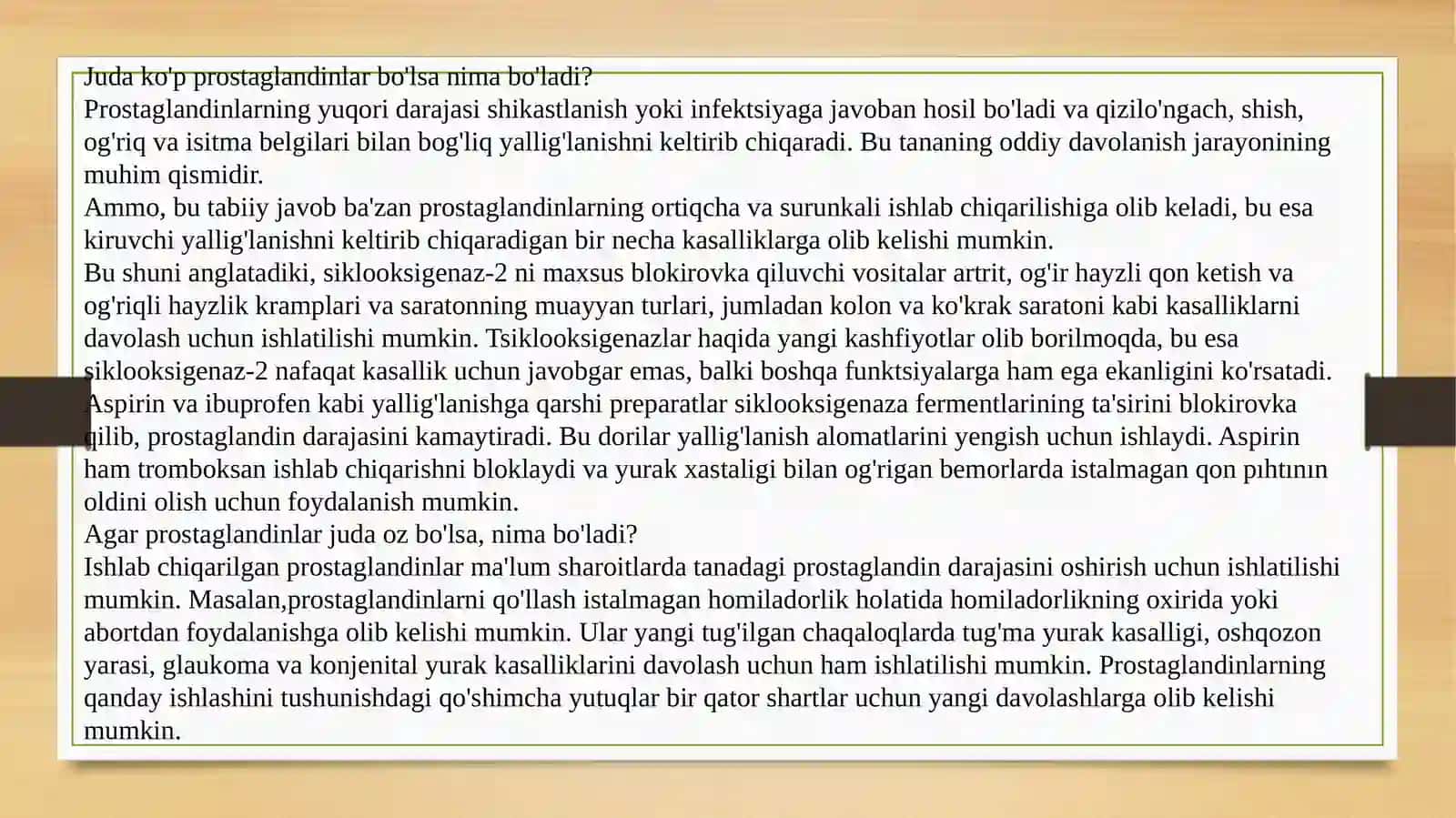 Garmonoidlar. Prostaglandinlar va ularning biologik ahamiyati 4
