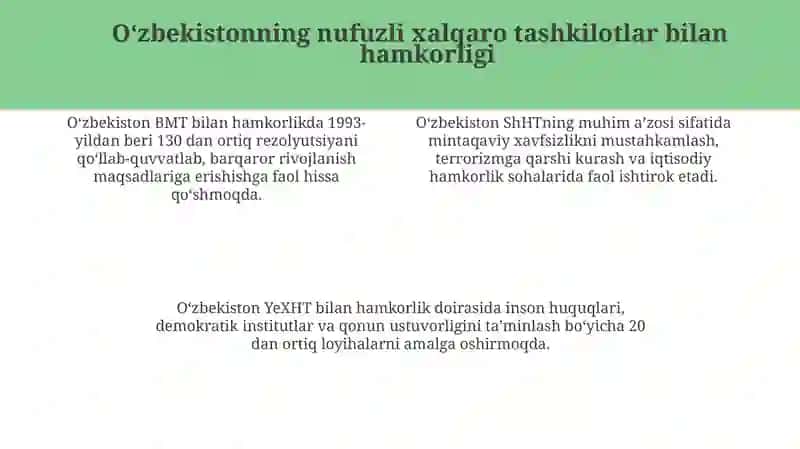 Oʻzbekiston tashqi siyosatining asosiy tamoyillari 4