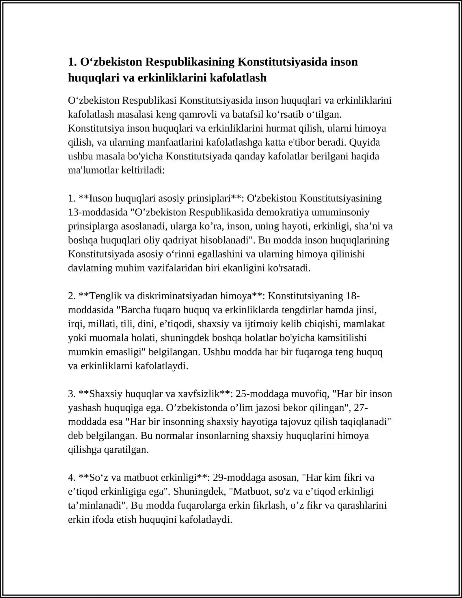Oʻzbekistonda inson huquqlari va erkinliklari kafolatin yaralishi 4