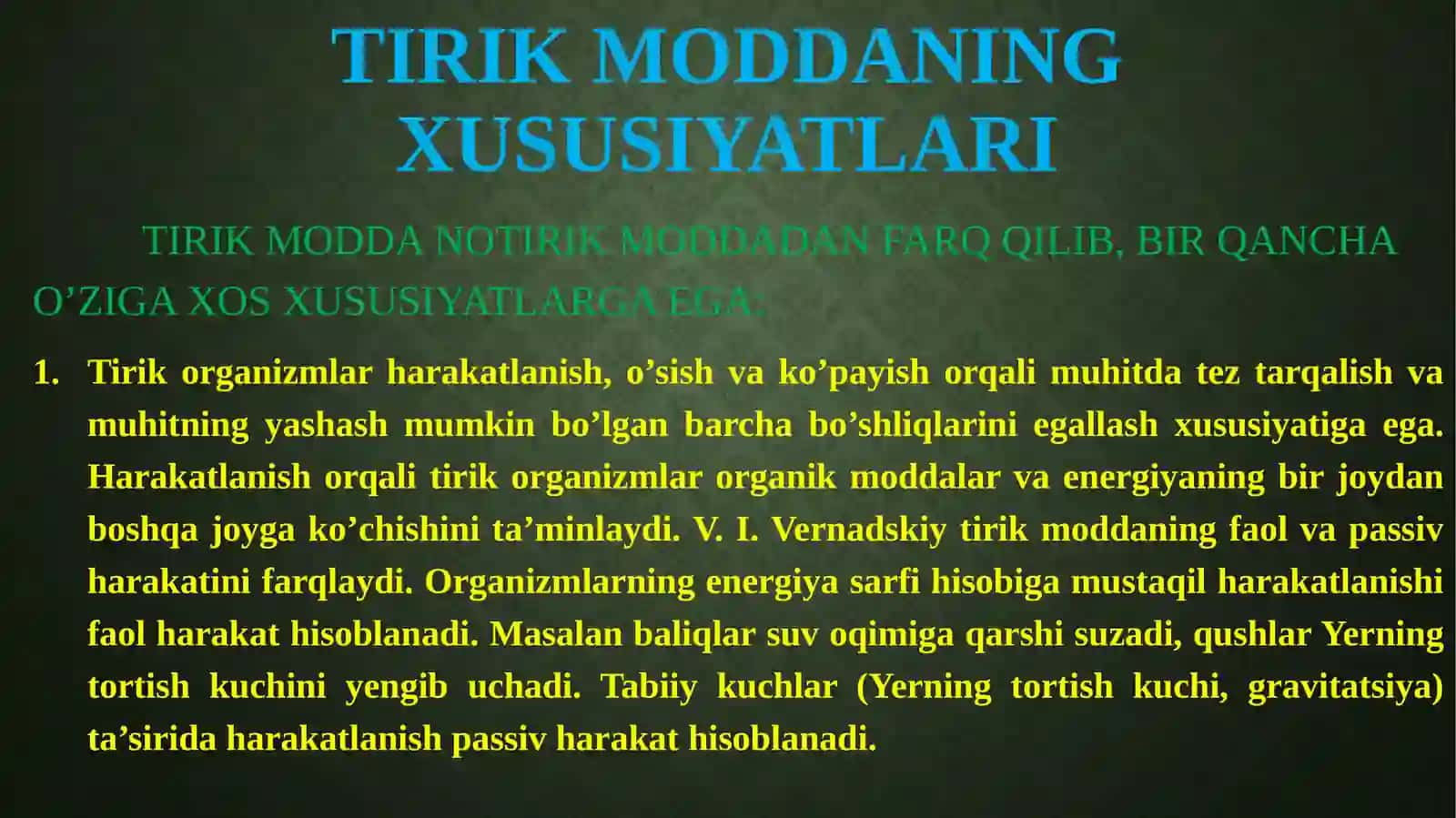 BIOSFERADAGI TIRIK MODDANING XUSUSIYATLARI VA FUNKSIYALARI 4