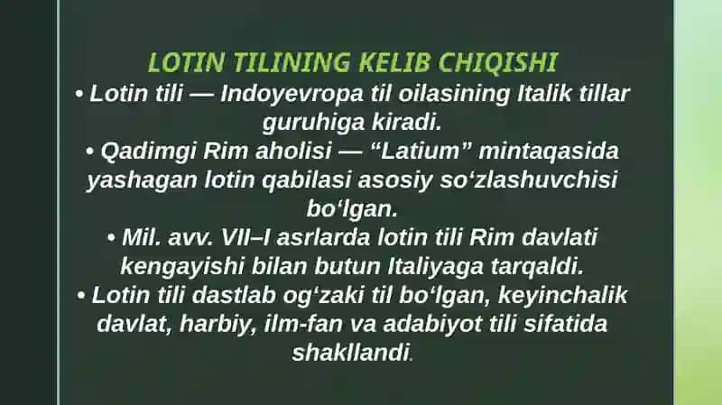 LOTIN TILI TARIXI .ZAMONAVIY TILLARDA TILSHUNOSLIK 4