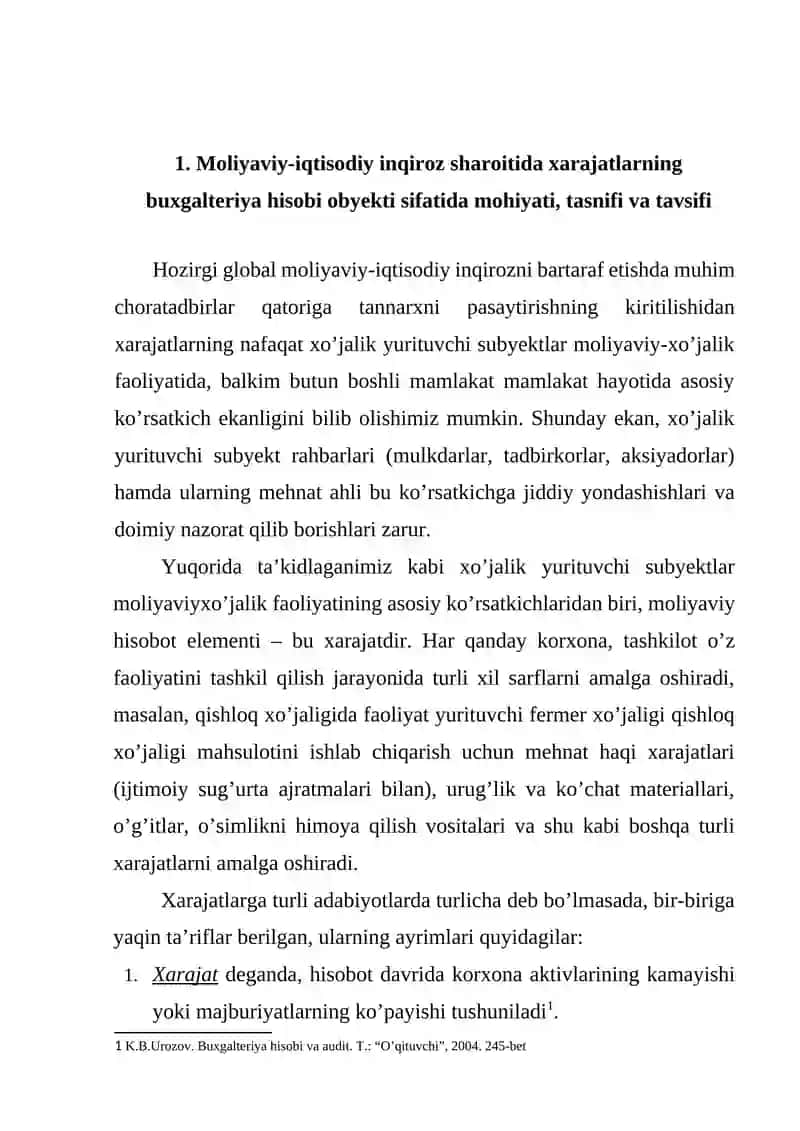 Moliyaviy-iqtisodiy inqiroz sharoitida xarajatlarning hisobi va auditini tashkil qilish 4