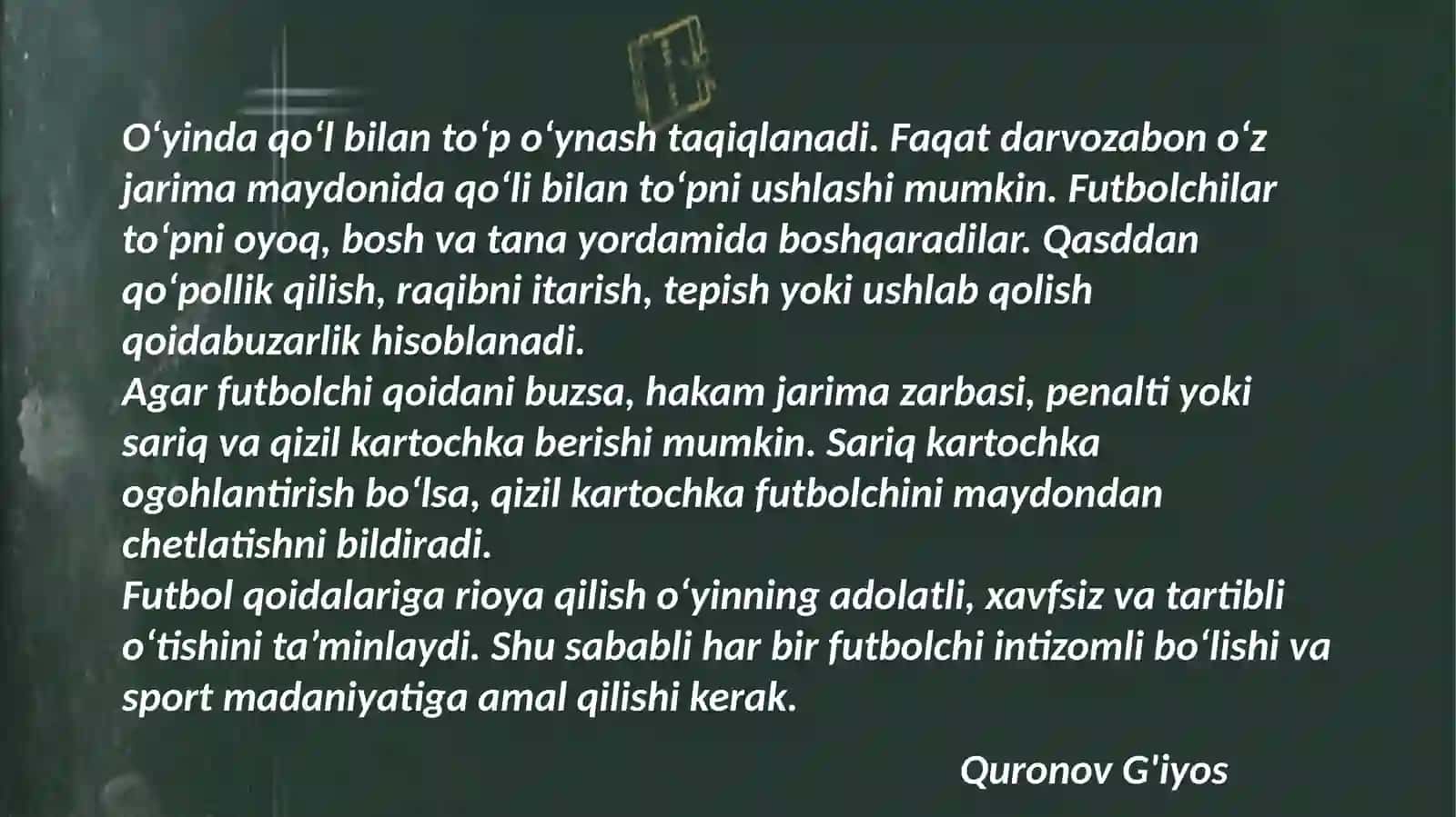 Futbolda o'yin qoidalari va ularga rioya qilish 4