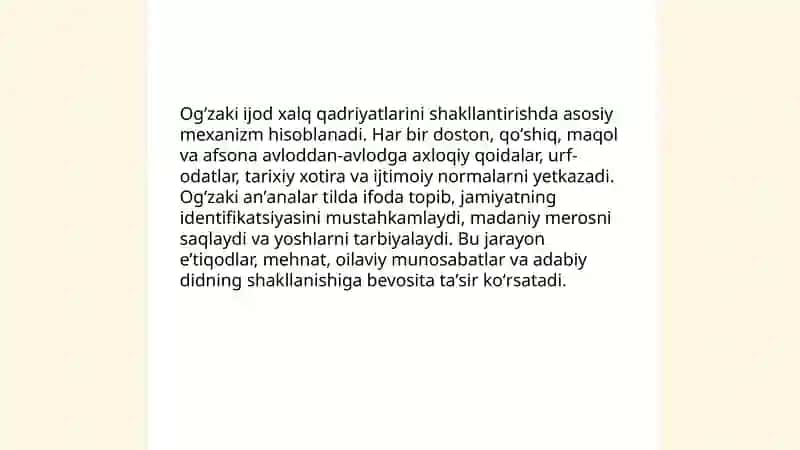 Xalq ogʻzaki ijodi xalq qadriyatlarining tarkibiy qismi sifatida 4