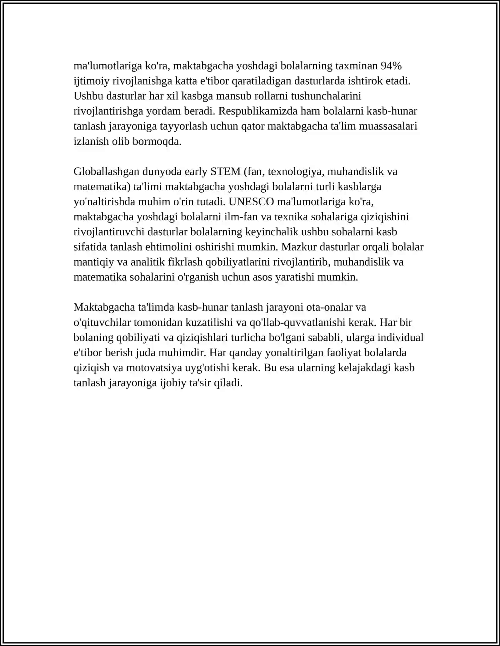 Maktabgacha Yoshdagi Bolalar va Kasb-Hunar Tanlash 4