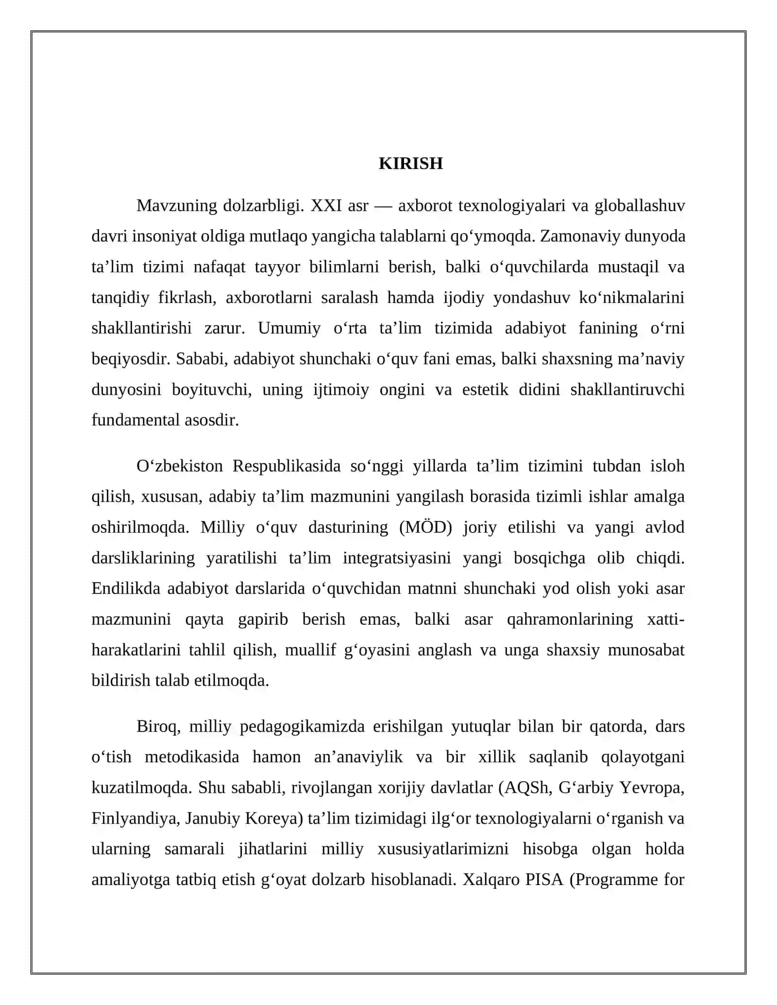O‘zbekiston o‘rta ta’limida qo‘llanilayotgan adabiyot o‘qitish metodlari bilan chet ellardagi ta’lim texnologiyalarini solishtirib o‘rganish 4
