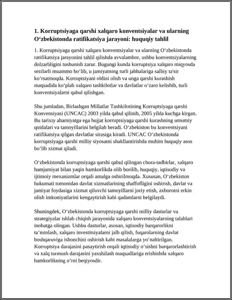 Korrupsiyaga qarshi kurash bo‘yicha xalqaro qonunlar va qonunlarning O‘zbekistonda ratifikatsiya qilinishining ahamiyati 4