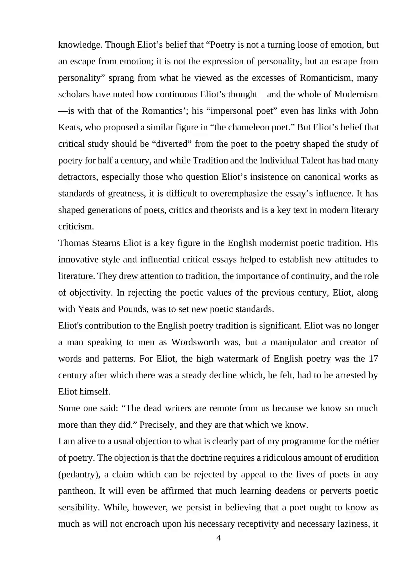 TRADITION AND INDIVIDUAL TALENT BY T.S.ELIOT 4