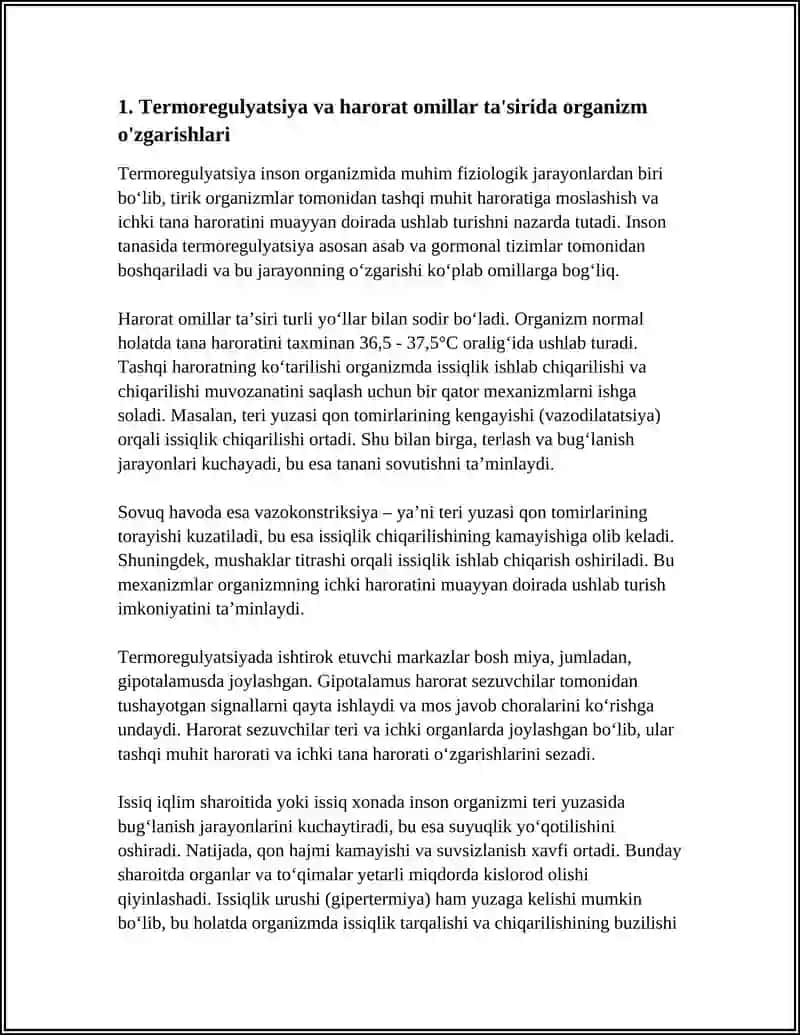 TERMOREGULYATSIYA VA HARORAT OMILLAR TA'SIRIDA INSON ORGANIZMIDA SODIR BOʻLADIGAN FIZIOLOGIK OʻZGARISHLARI 4