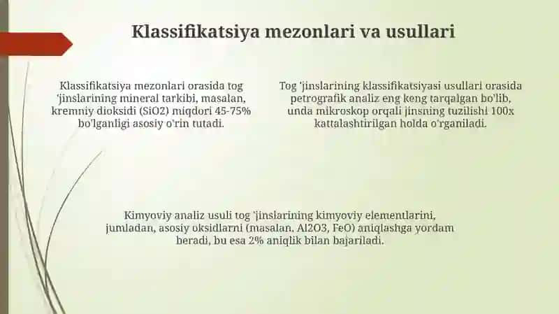Togʻ jinslarining klassifikatsiya jadvalini ishlash 4