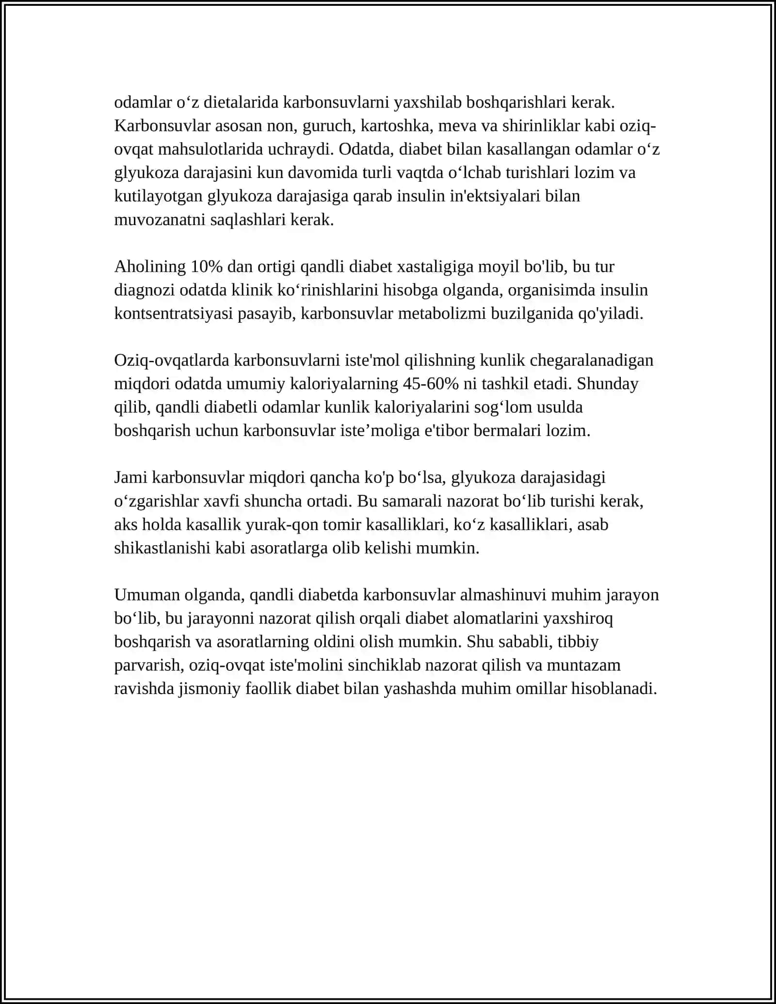 QANDLI DIABET VA UNING ASARATLARINI KELIB CHIQISHIDA KARBONSUVLAR ALMASHINUVI BUZILISHLARINING AHAMYATI 4