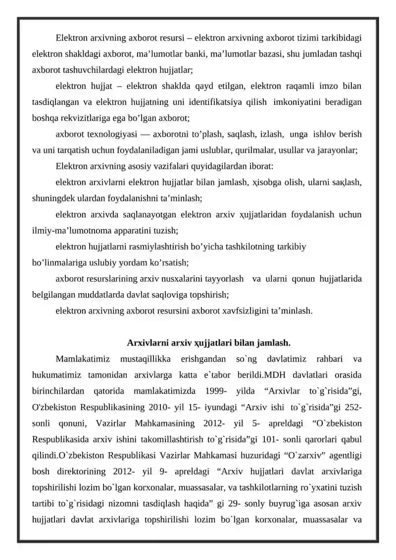 Arxiv hujjatlarini tuzish,hisobga olish va saqlash 4