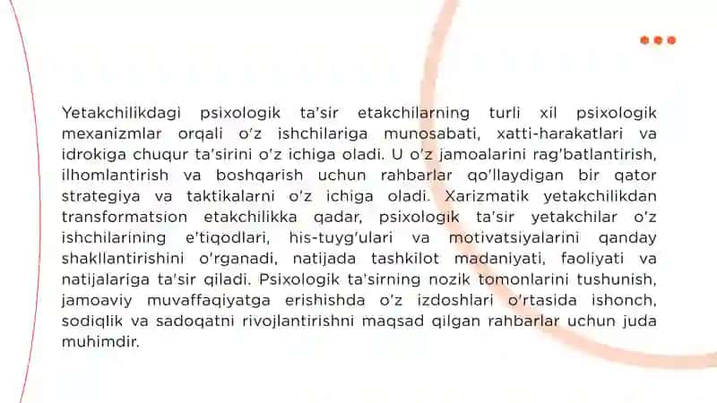 Rahbarlarning o‘z qo‘l ostida ishlovchi xodimlariga psixologik ta’sir ko‘rsatish shakllari 4