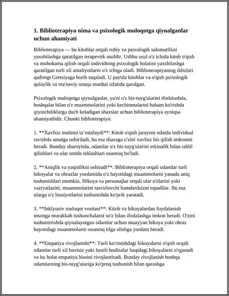 BIBLIOTERAPIYA PSIXOLOGIK MULOQOTGA QIYNALGANLAR UCHUN 4