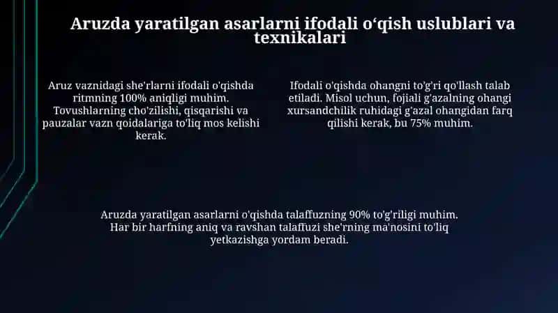 Aruz vaznidagi asarlarni ifodali oqish 4