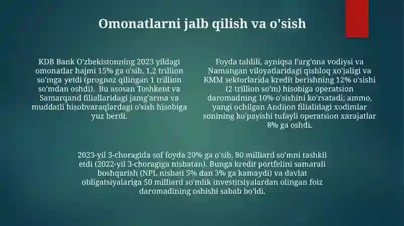 KDB bank o‘zbekiston AJning moliyaviy ko‘rsatkichlari va foyda tahlili 4