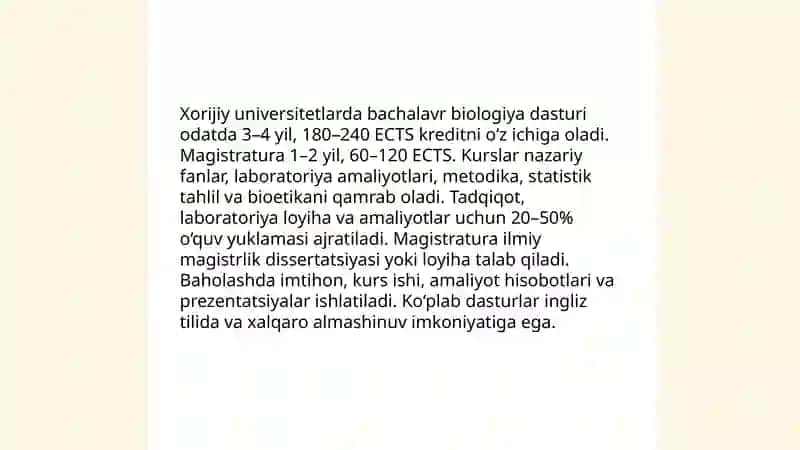 Xorijiy universitetlarda biologiya fanini o‘qitilish tizimi 4