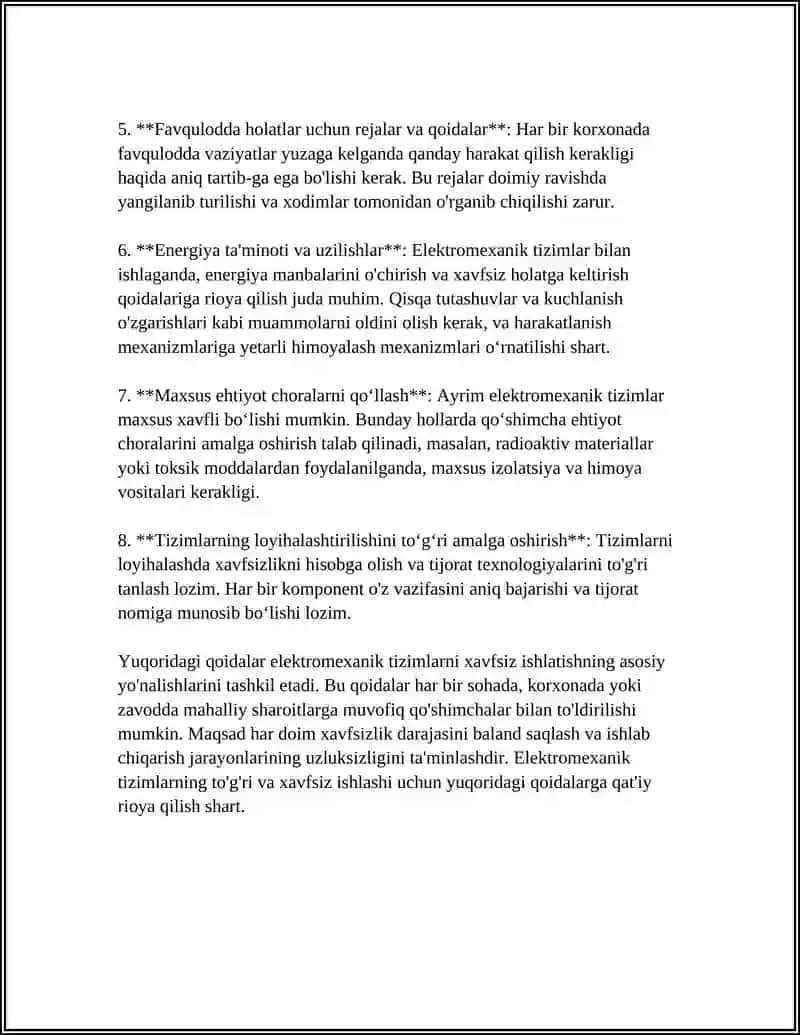 KOʻPCHILIKDA ELEKTROMEXANIK TIZIMLARNING EKSPLUATATSIYASI 4