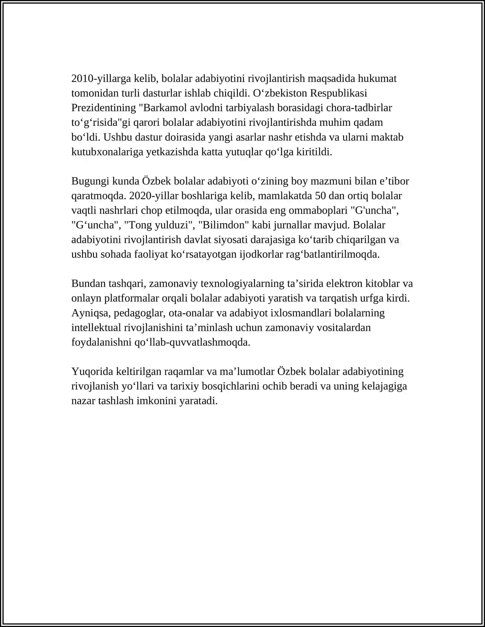 Ózbek bolalar adabiyoti istilovi va uning paydo bólishi 4