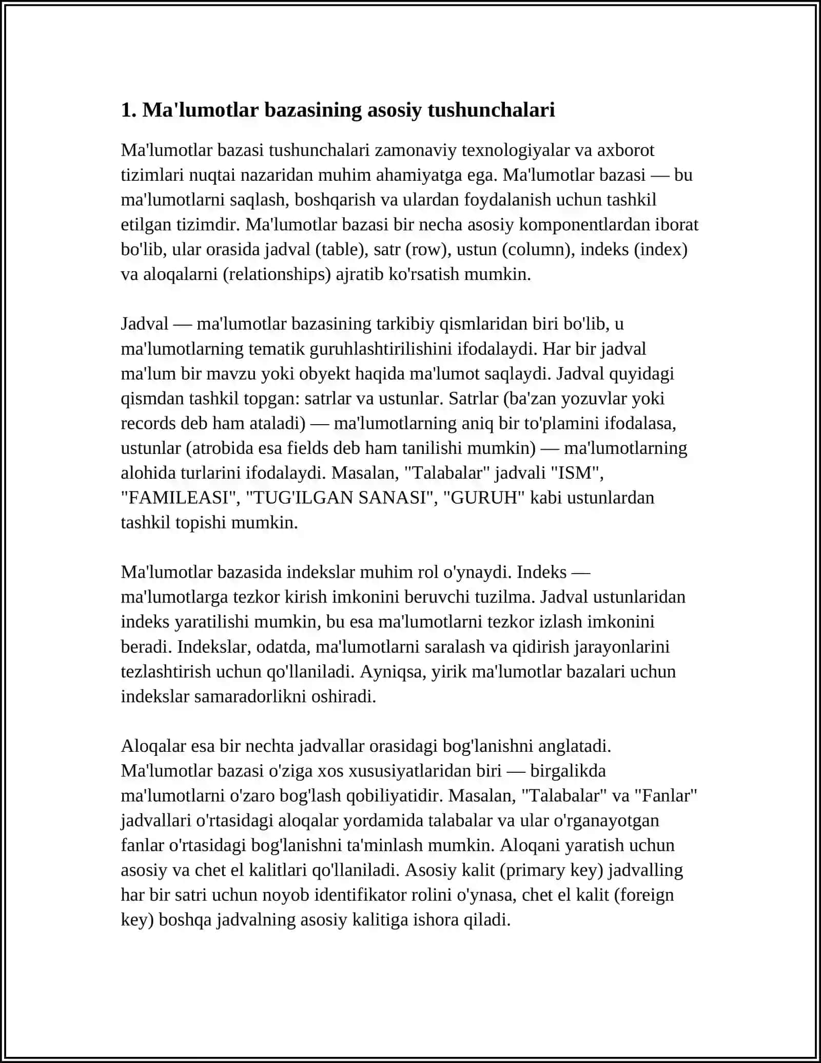MA‘LUMOT BAZASINING ARXITEKTURASI VA UCH BOSQICHLI ARXITEKTURA 4