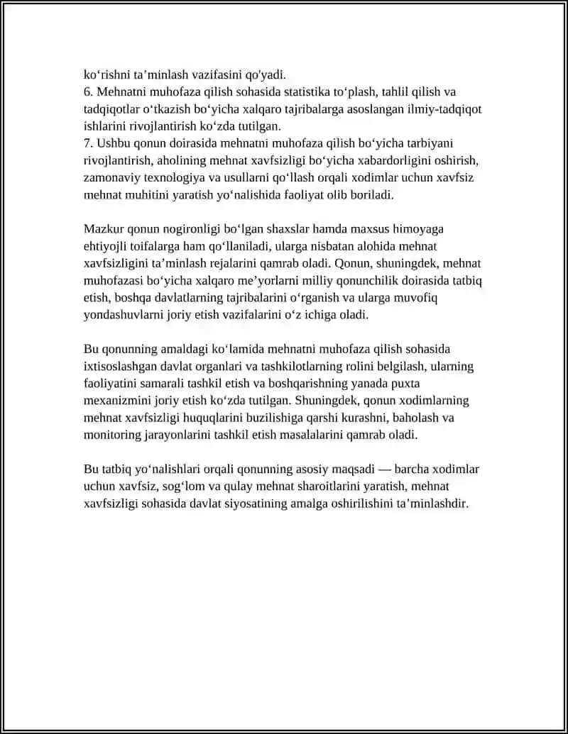 OʻZBEKISTON RESPUBLIKASINING "MEHNATNI MUHOFAZA QILISH TOʻGʻRISIDA" GI QONUNI (YANGI TAHRIRI) 4