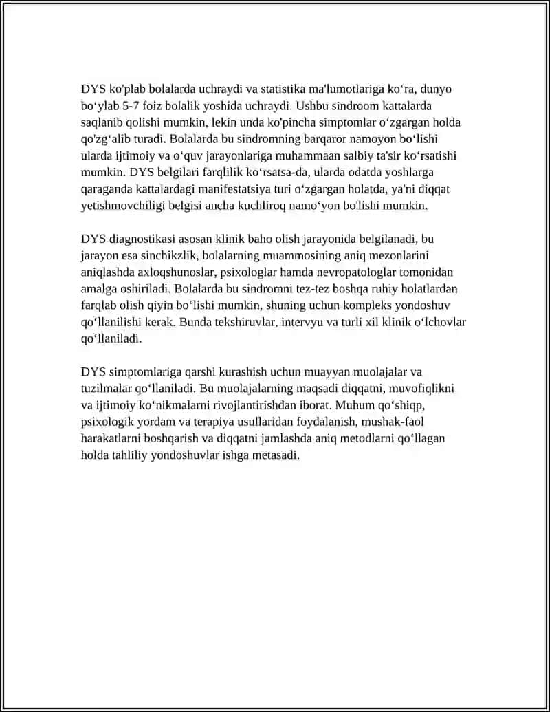 DIQQAT YETISHMOVCHILIGI SINDIROMI VA GIPERAKTIVLIK:PSIXOLOGIK YORDAMNI TASHKIL ETISH 4