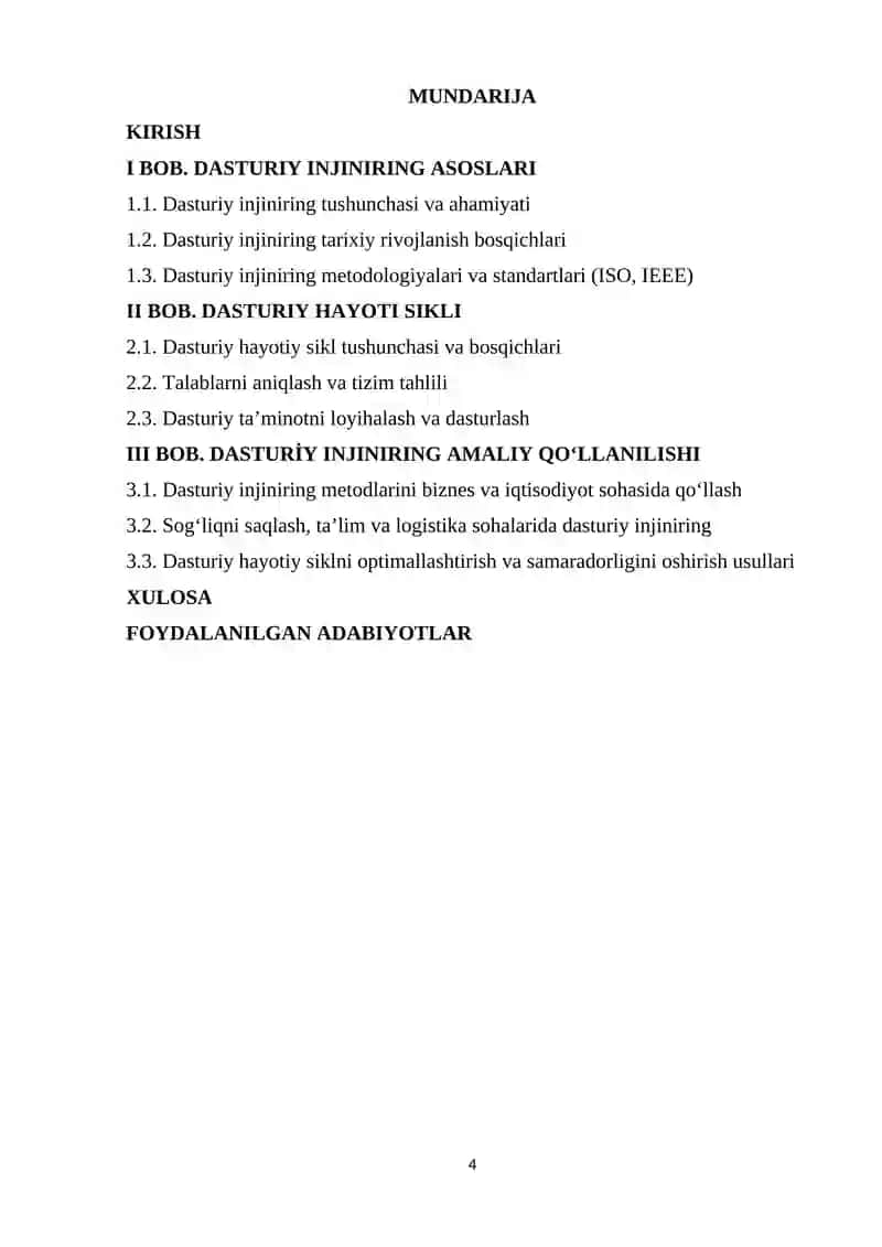 DASTURIY INJINIRING VA DASTURIY HAYOTI SIKL 4