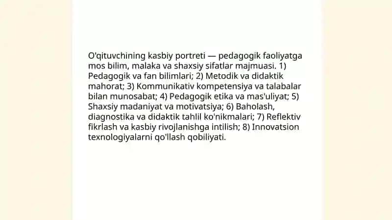 Pedagogik faoliyatning mohiyati va o'qituvchining kasbiy portreti 4