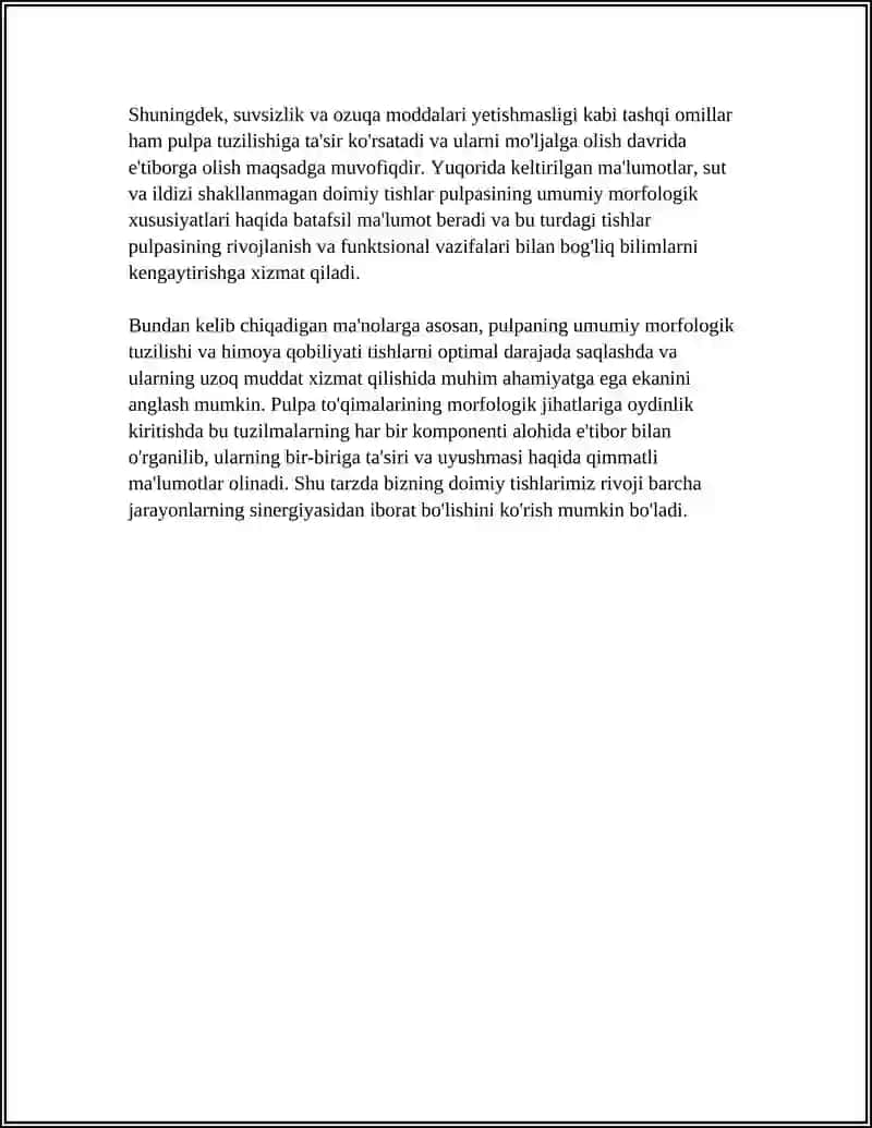 Sut va ildizi shakillanmagan doimiy tishlar pulpasining umumiy morfologik tuzilishi 4