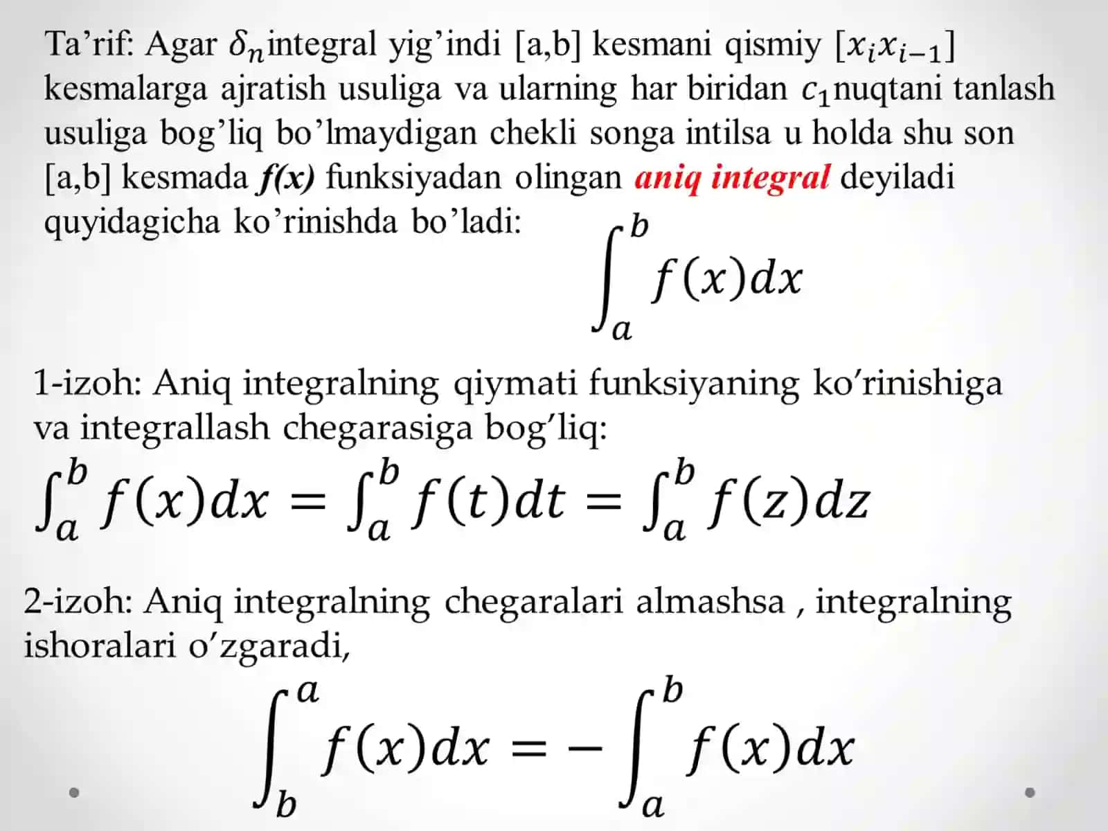 Aniq integral tushunchasi va uning xossalari 4