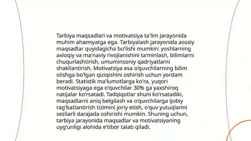 Tarbiya jarayoni motivation va mazmuni. Tarbiya tamoyilari 4