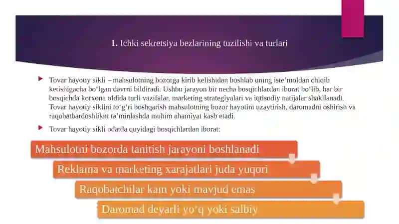 TOVAR HAYOTIY SIKLINI TAXLIL QILISH VA BERILGAN MASALAGA ANIQ YECHIMLAR ISHLAB CHIQISH 4