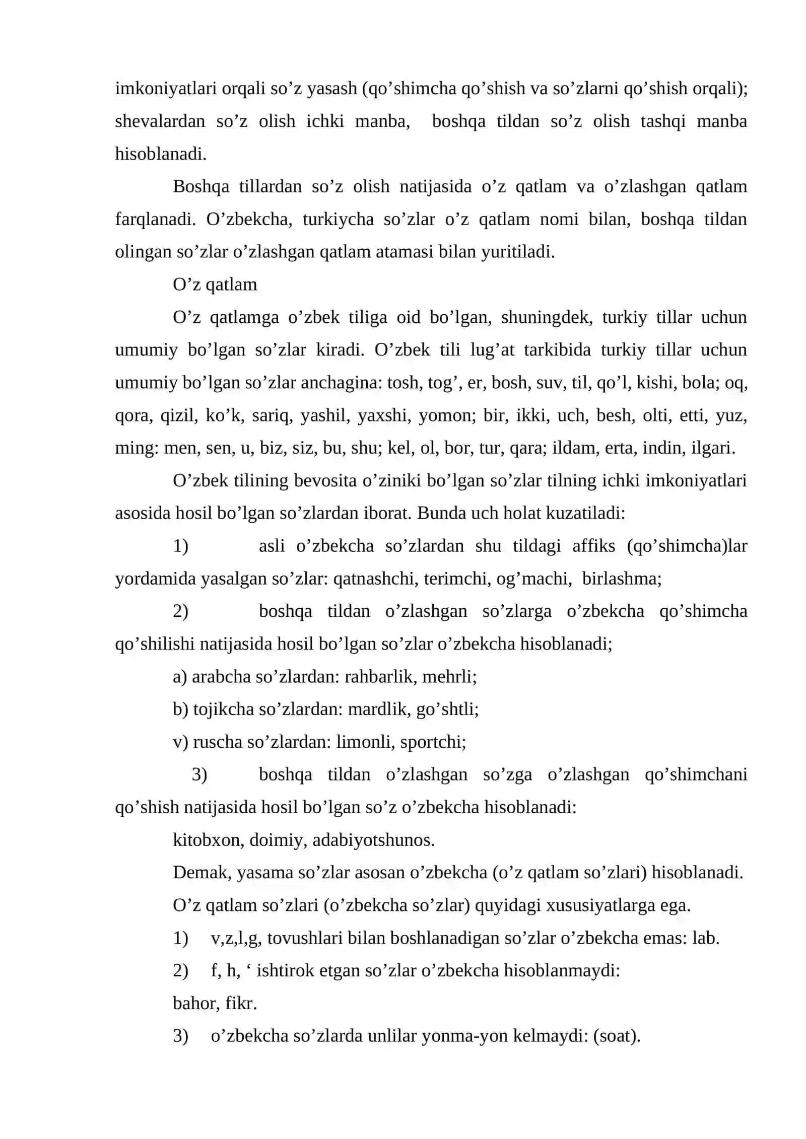 Turkiy tillar leksikasi. O‘z qatlam. O‘zlashgan qatlam 4