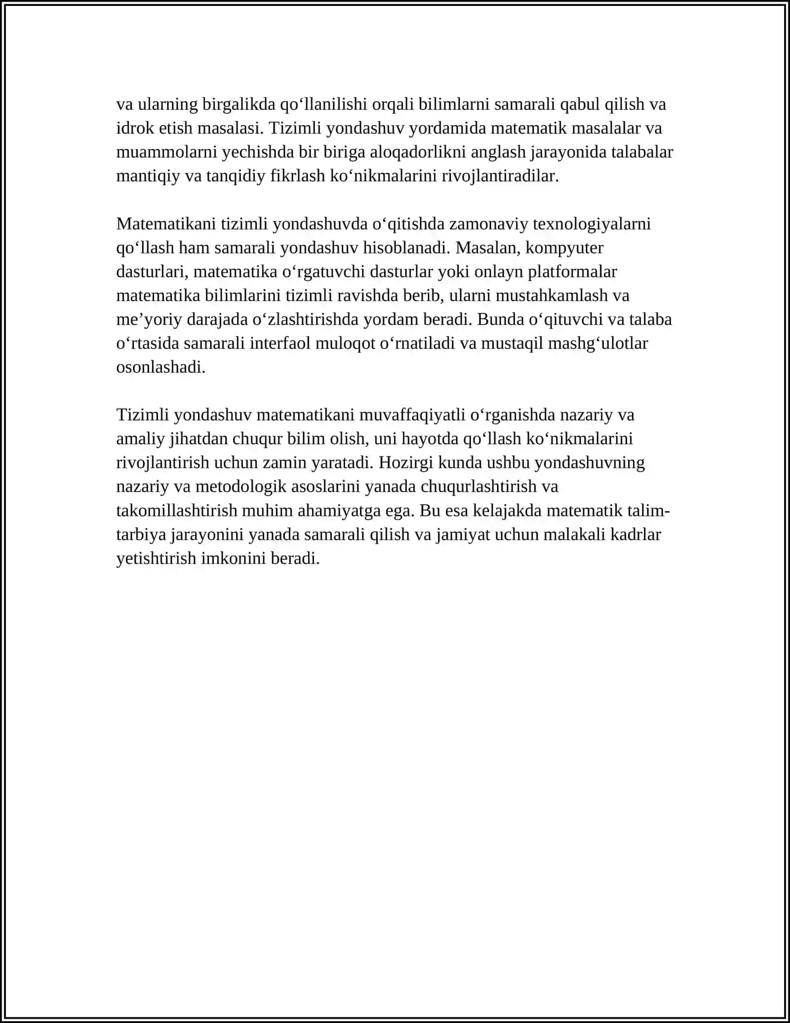 MATEMATIKA TA’LIM- TARBIYA SOHASIDA SISTEMALI YONDASHUV TAMOYILINI QOʻLLASH 4
