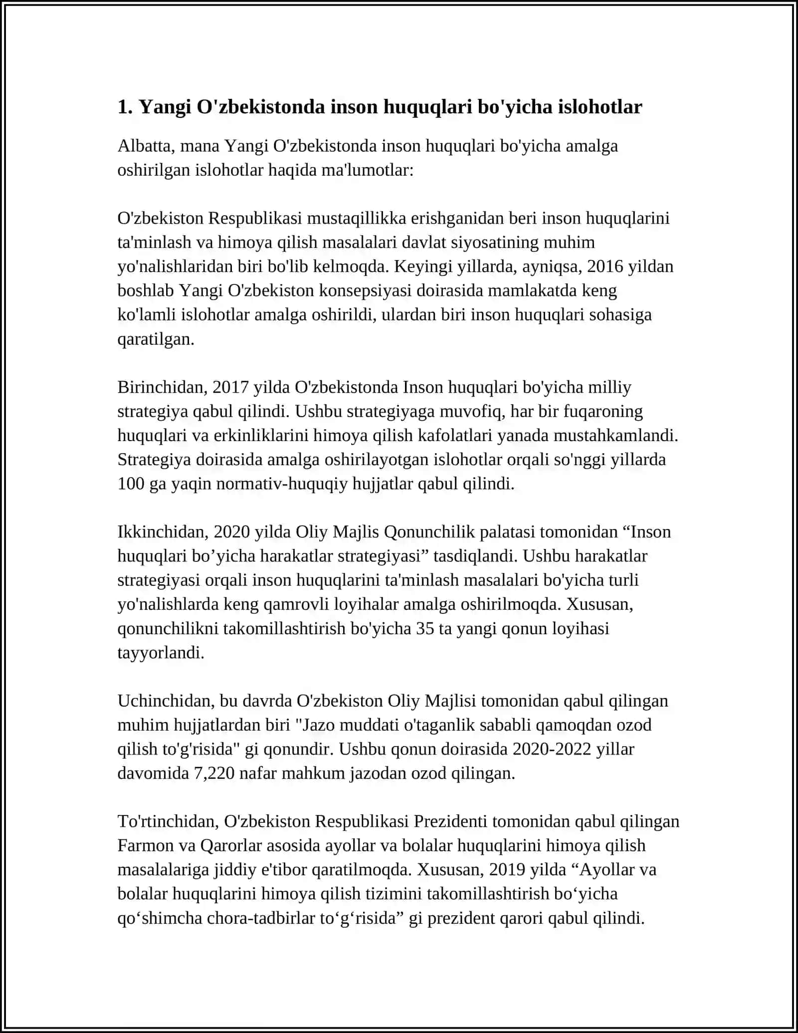 YANGI O'ZBEKISTONDA INSON HAQ HUQUQLARI VA ERKINLIKLARI 4