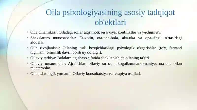Oila psixologiyasi fanining predmeti 4