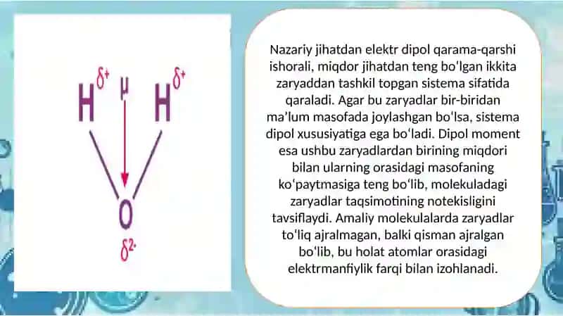 Dipol momentini aniqlash va uning nazariy asoslari. Dipol momentini hisoblash 4