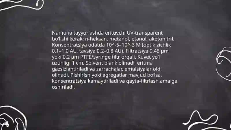 UB spektroskopiya uskunasida organik birikma spektrini olib tahlil qilish 4