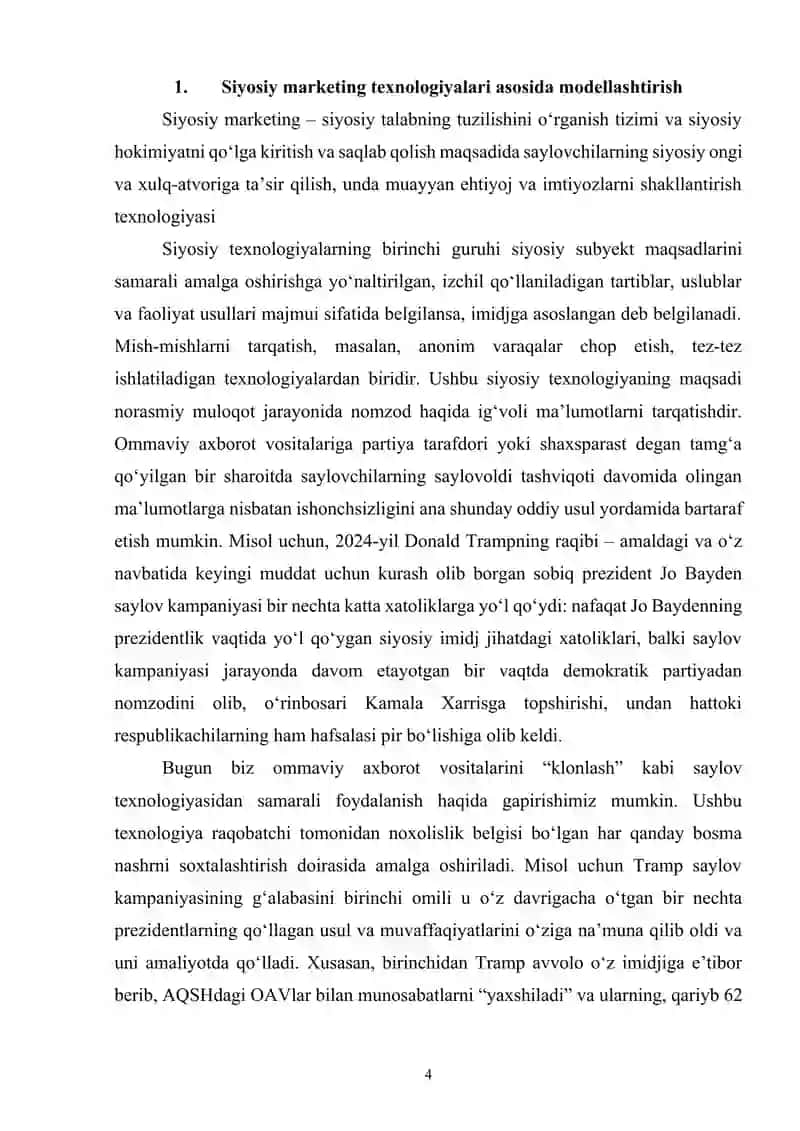 Siyosiy marketing texnologiyalari va siyosiy vaziyatlarni prognoz qilish 4