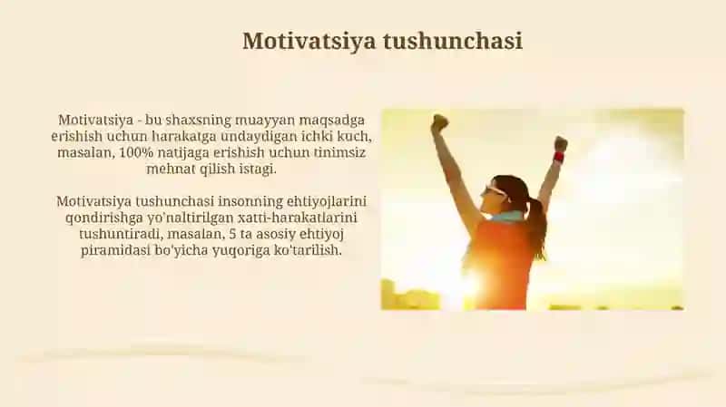 Motiv va motivatsiya tushunchasi, ularning farqi 4