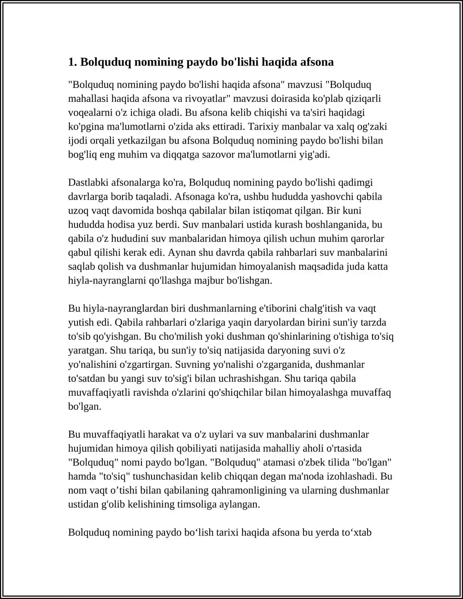 BOLQUDUQ MAHALLASI HAQIDA AFSONA VA RIVOYATLAR 4
