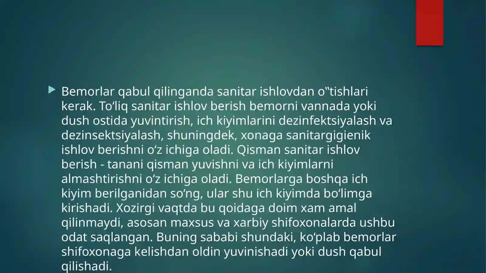 XIRURGIK BEMORLARNIQABUL QILISH.SANITAR ISHLOV BERISH.SARALASH 4