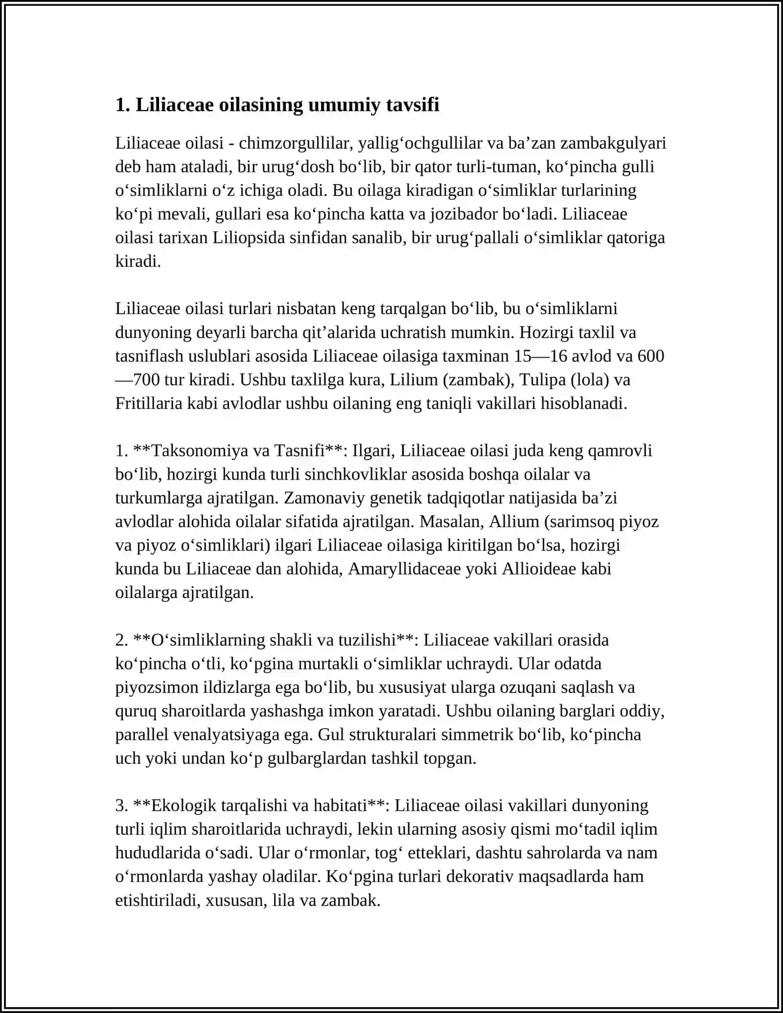 PIYOZDOSHLAR (LILIACEAE) OILASIGA MANSUB SABZAVOTLARNING BOTANIK TARIFI VA BIOLOGIK XUSUSIYATLARI 4