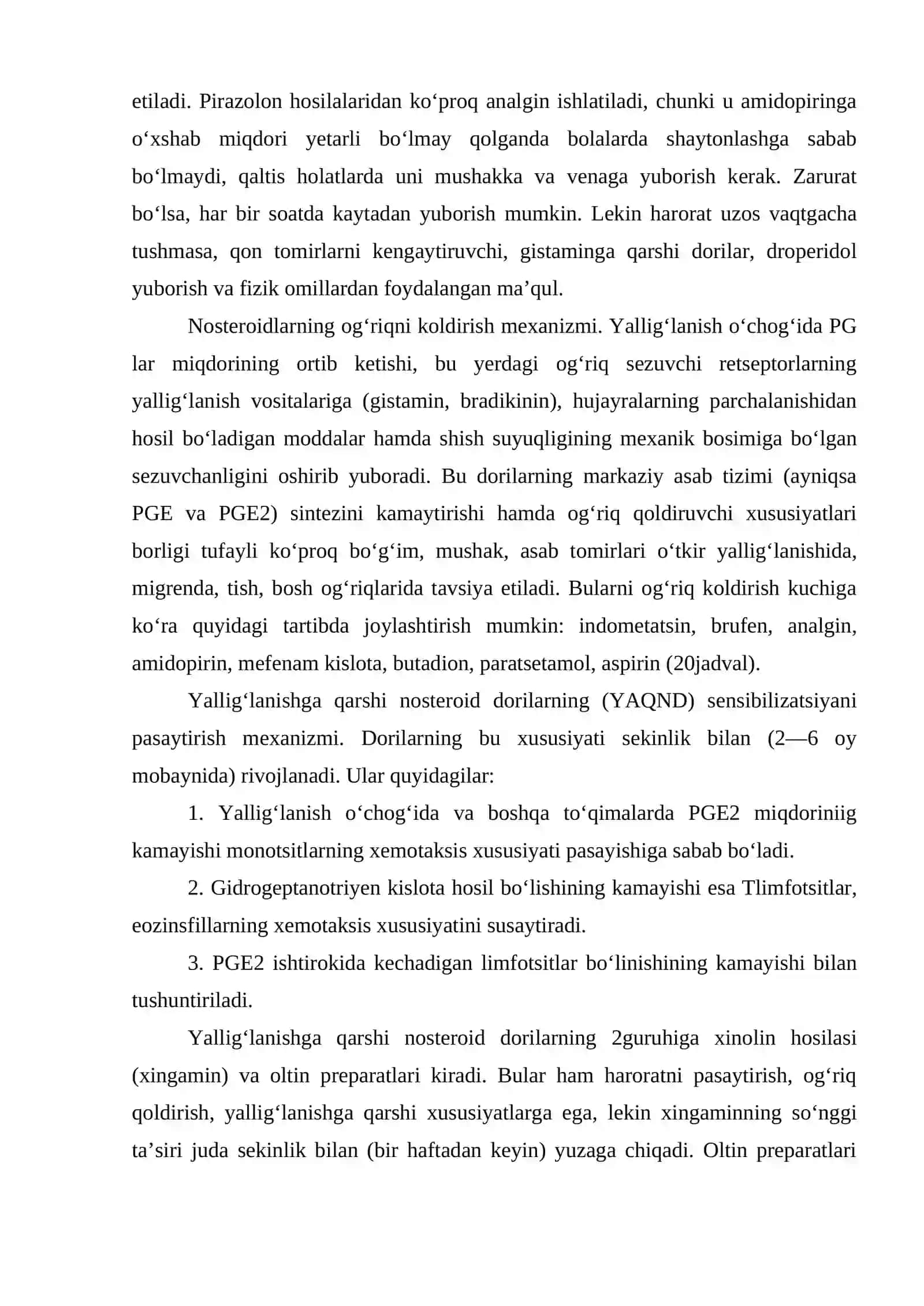 Yallig‘lanishga qarshi dori vositalarining klinik va farmakologik tavsifi 4