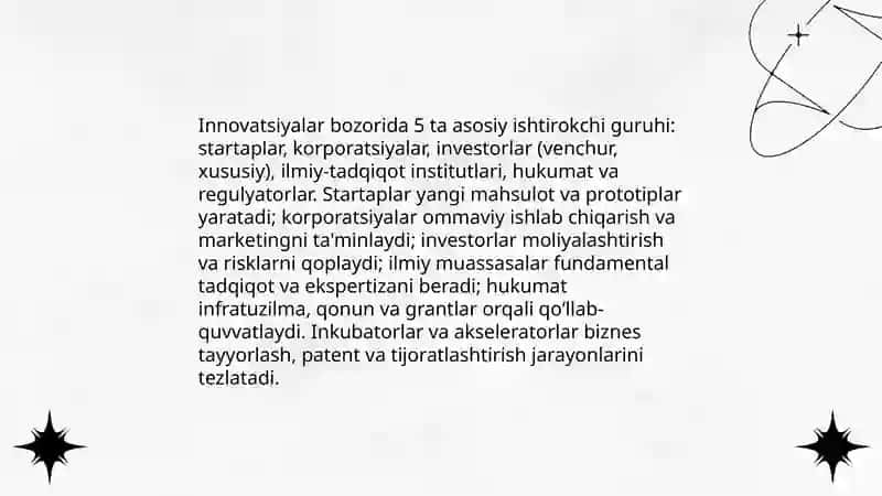 Innovatsion bozorning tuzilishi va uning yangi texnologiyalar rivojlanish 4